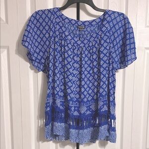 CUTE Hannah lightweight blue v-neck gauze lace detail smock top shirt blouse PXL